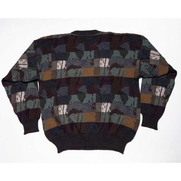 Vintage Grandpa Sweater Adult Large b.g.day Merino Wool Knit Pullover Patchwork - Picture 3 of 12